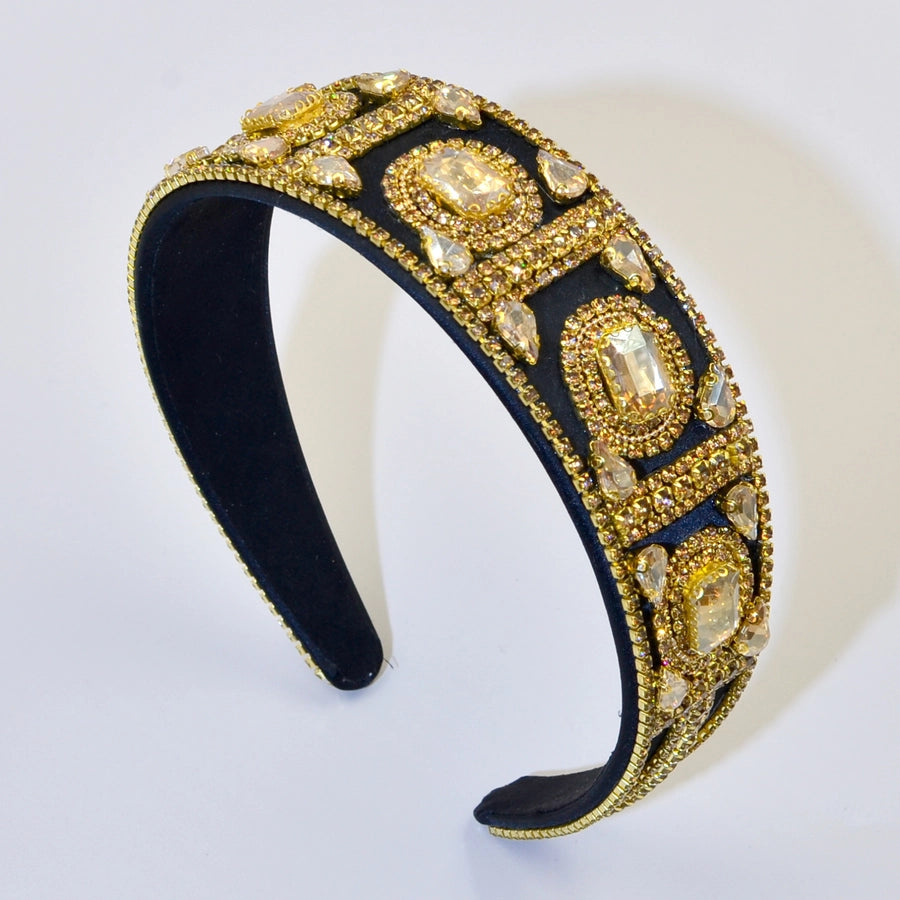 Women's Elegant Color Block Rhinestone Flannel Handmade Hair Band