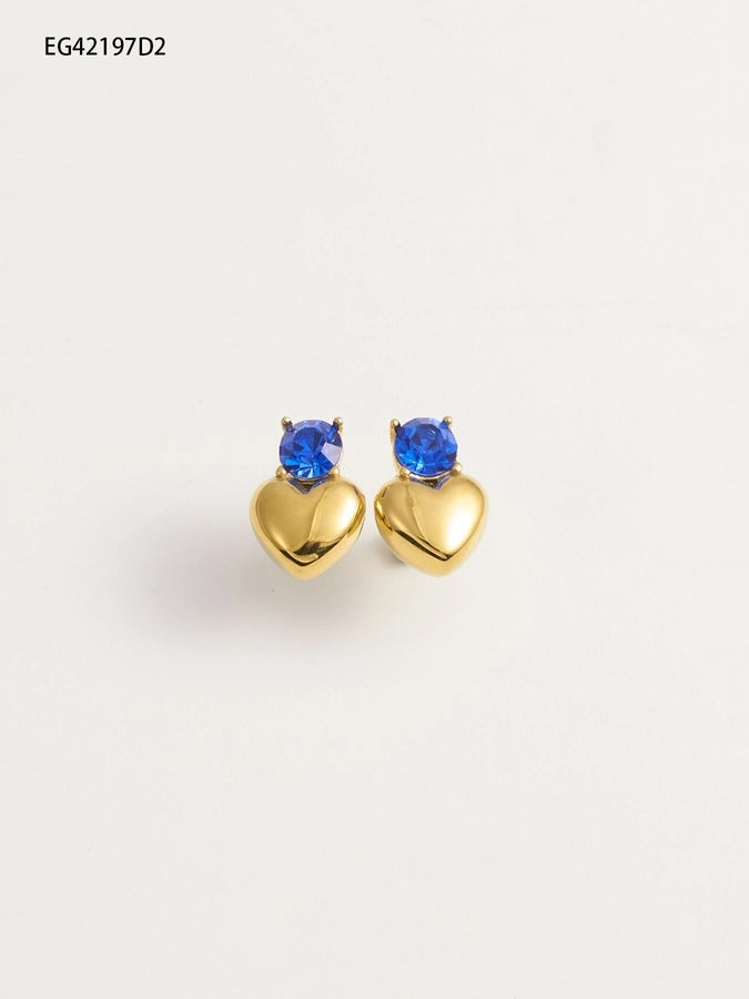 1 Pair IG Style Heart Shape 304 Stainless Steel Rhinestones 18K Gold Plated Earrings