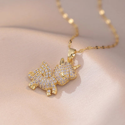 Jewelry Simple Style Classic Style Solid Color Titanium Steel Rhinestones Inlay Pendant Necklace