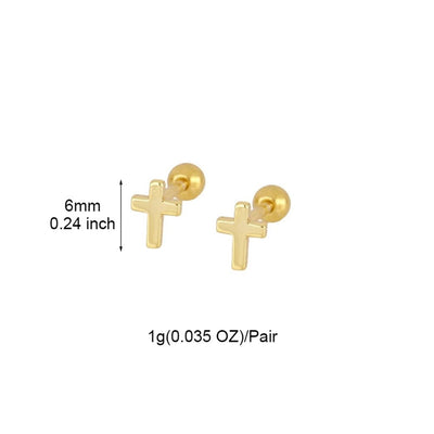 1 Pair Simple Style Cross Copper 24K Gold Plated Ear Studs
