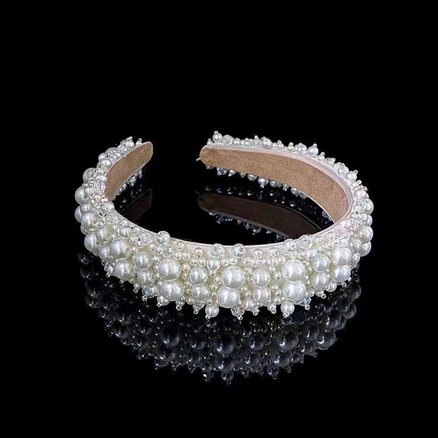 Women's Lady Geometric Artificial Pearl Cloth Rhinestone Hair Band