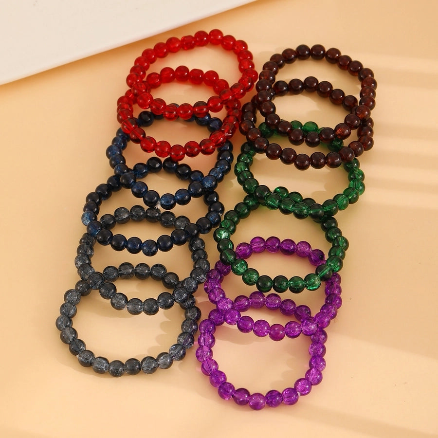 Fashion Simple Style Colored Glazing Bead Bracelet  Hot Sale Crystal Ice Broken Hot Flower Shining Beaded Stretch Bracelet 1 Pair