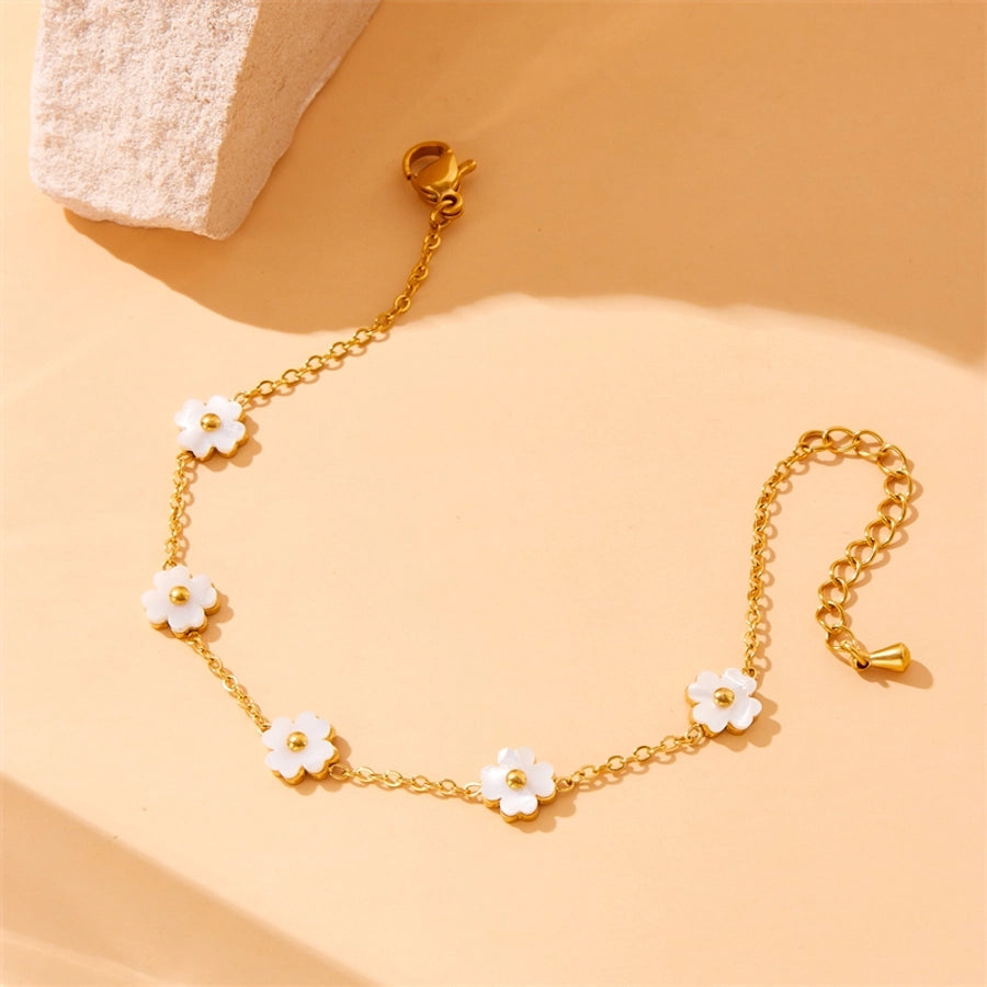 Vintage Style Flower 304 Stainless Steel White shell Bracelets In Bulk