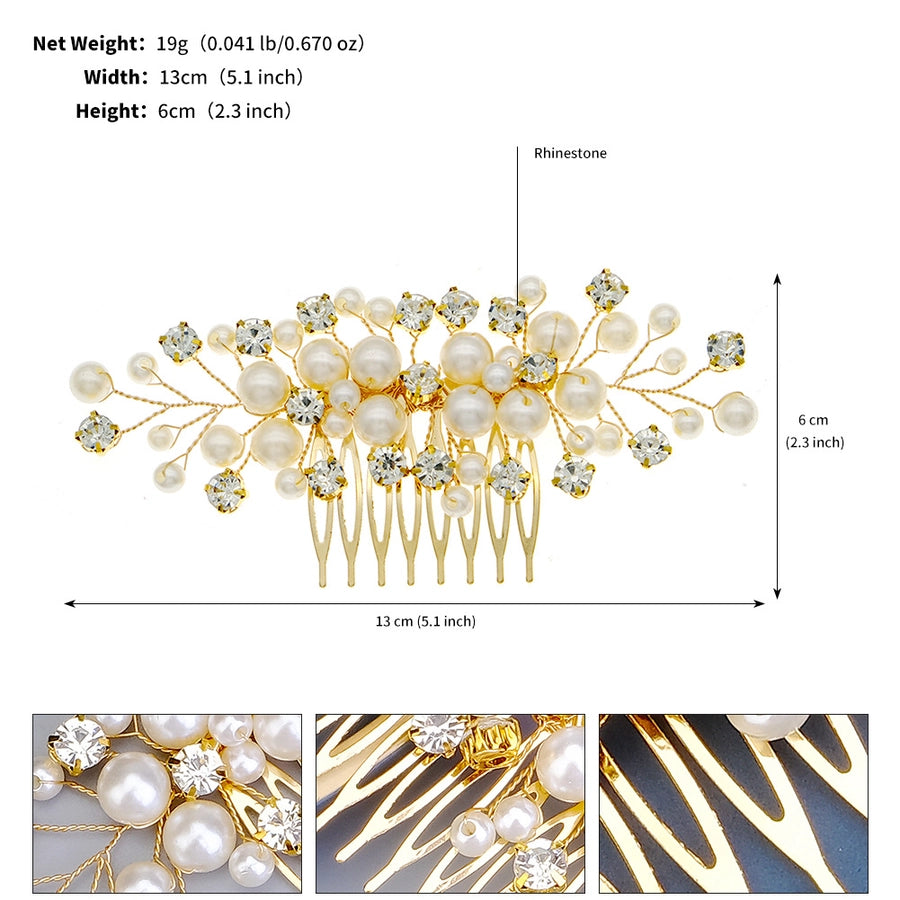 women's sweet geometric solid color alloy plating inlay artificial pearls rhinestones insert comb