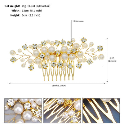women's sweet geometric solid color alloy plating inlay artificial pearls rhinestones insert comb