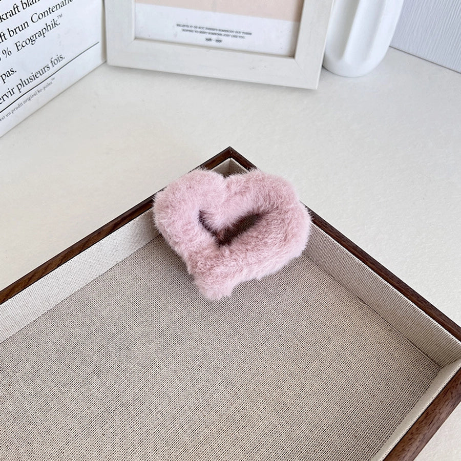 Women's Sweet Heart Shape Faux rabbit fur Plastic Handmade Hair Clip