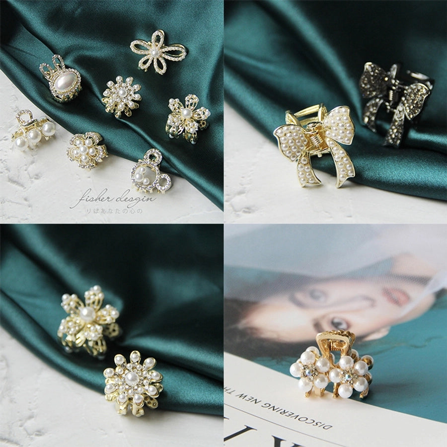 fashion flower bow knot alloy plating inlay rhinestones pearl hair claws 1 piece