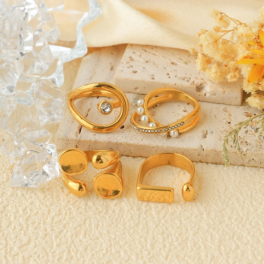 Jewelry Modern Style Classic Style Commute Geometric 304 Stainless Steel Pearl Zircon 14K Gold Plated Inlay Rings