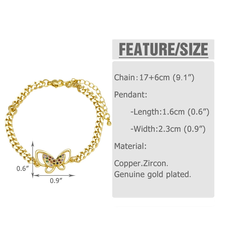 Copper 18K Gold Plated Inlay Owl Butterfly Elephant Zircon Bracelets