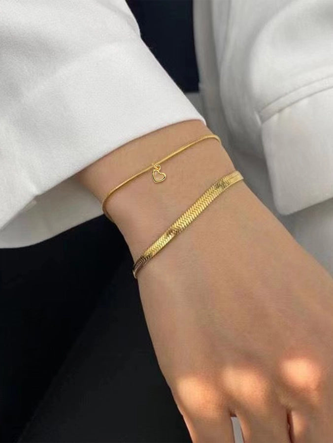 304 Stainless Steel Copper Inlay Heart Shape Zircon Bracelets