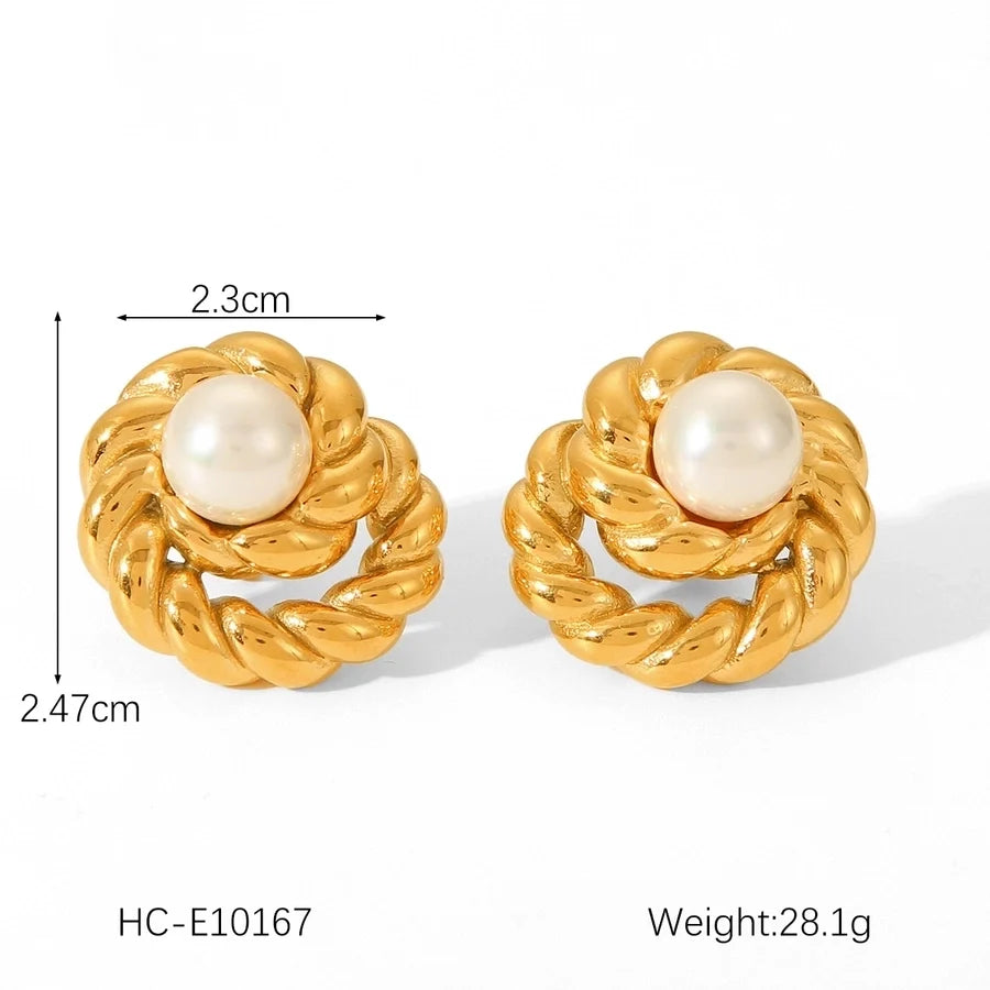 1 Pair IG Style Classic Style Thread 304 Stainless Steel Titanium Steel 18K Gold Plated Ear Studs
