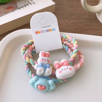 3 Sweet Fresh Ice Cream Color Cartoon Rabbit Flower Color Woven Ponytail Hair Ring Girl Student Hair Rope