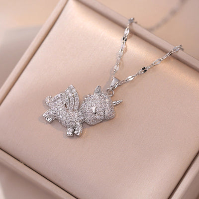 Jewelry Simple Style Classic Style Solid Color Titanium Steel Rhinestones Inlay Pendant Necklace