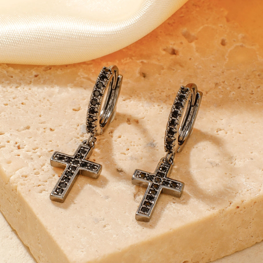 1 Pair Elegant Streetwear Shiny Cross Inlay Copper Zircon K Gold Plated Rhodium Plated Earrings