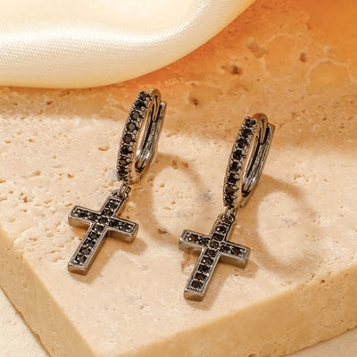 1 Pair Elegant Streetwear Shiny Cross Inlay Copper Zircon K Gold Plated Rhodium Plated Earrings