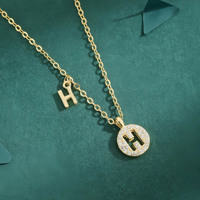 Copper 18K Gold Plated Inlay Letter Zircon Pendant Necklace