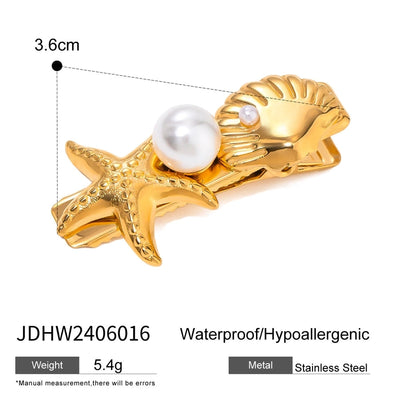 Women's IG Style Marine Style Starfish Flower Shell 304 Stainless Steel Inlay Pearl Hair Clip Insert comb