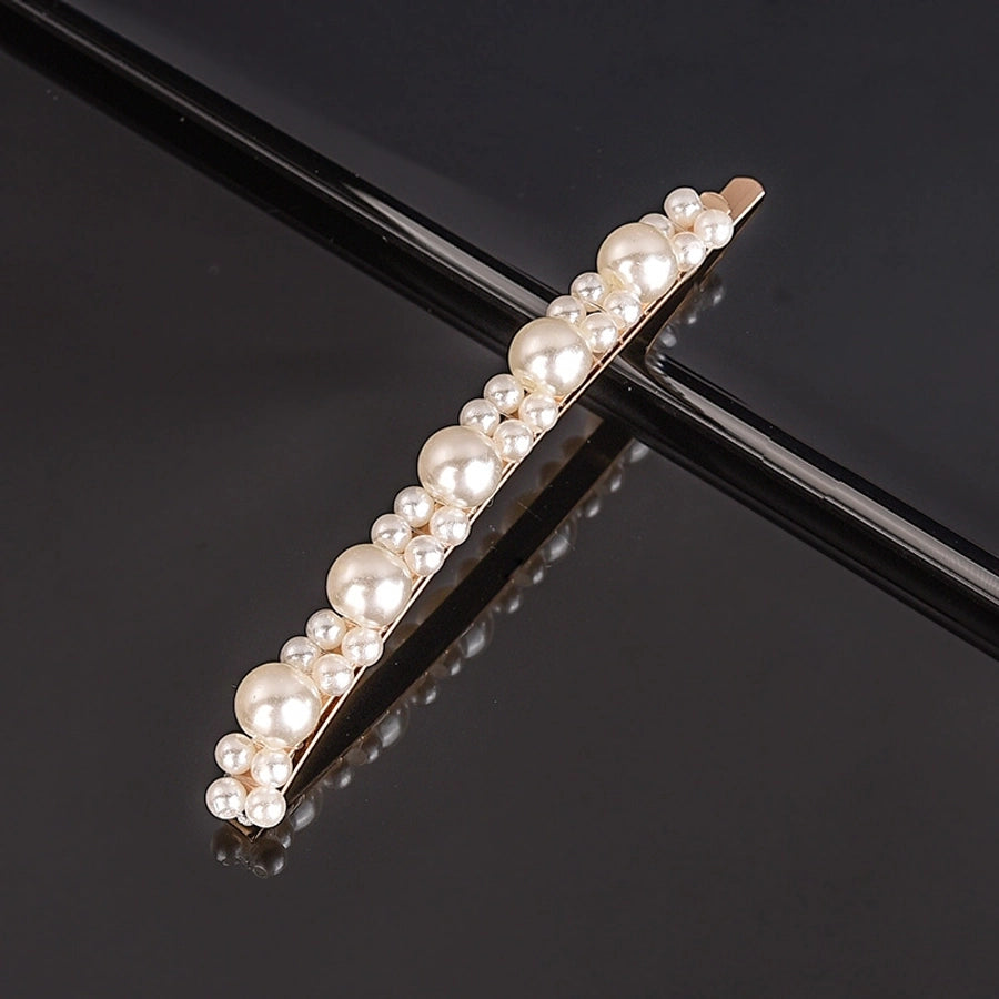 simple style geometric bow knot imitation pearl alloy plastic hair clip 1 piece
