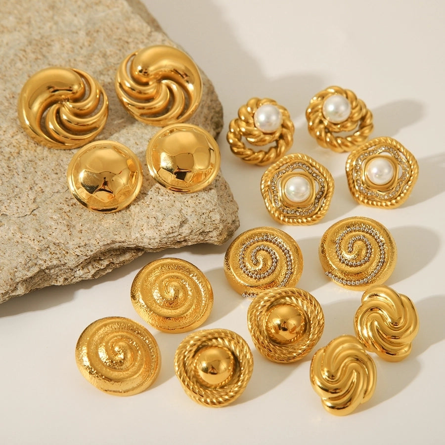 1 Pair IG Style Classic Style Thread 304 Stainless Steel Titanium Steel 18K Gold Plated Ear Studs