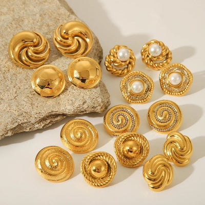 1 Pair IG Style Classic Style Thread 304 Stainless Steel Titanium Steel 18K Gold Plated Ear Studs