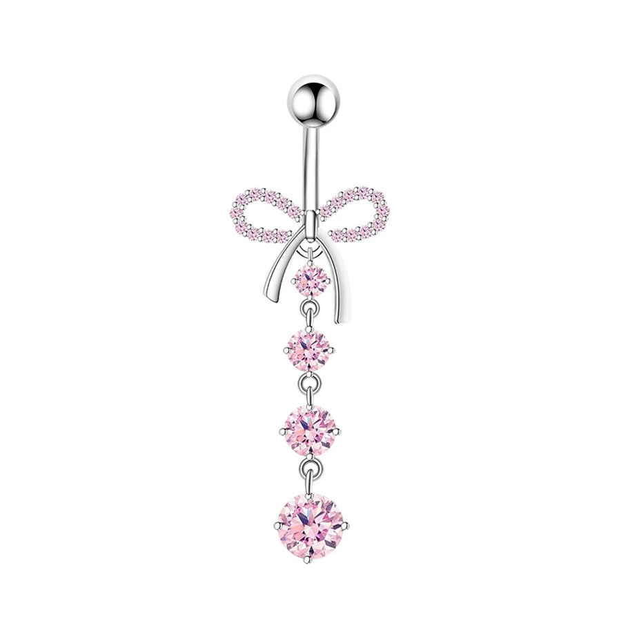1 Piece 1 Set Belly Rings Hip-Hop Heart Shape 316 Stainless Steel  Inlay Zircon Belly Rings