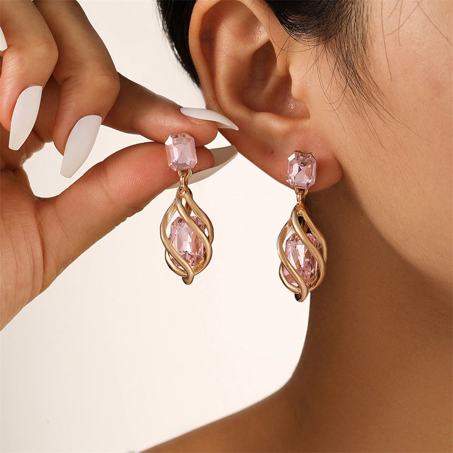 1 Pair Vintage Style Simple Style IG Style Geometric Inlay Copper Copper Alloy Gem Drop Earrings