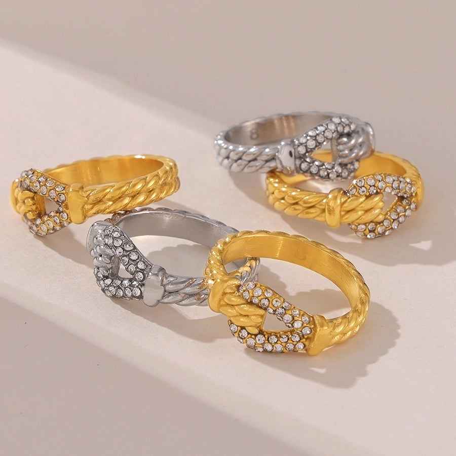 Jewelry Luxurious Modern Style U Shape Titanium Steel Zircon 18K Gold Plated Inlay Rings