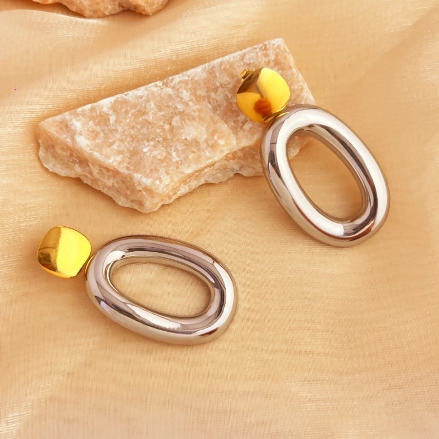 1 Pair Elegant Retro Irregular Oval Hollow Out 201 Stainless Steel 18K Gold Plated Drop Earrings