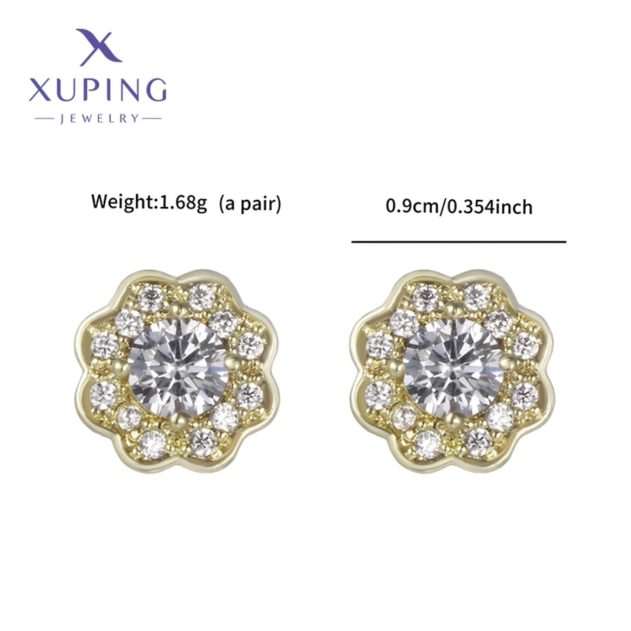 1 Pair XUPING Sweet Simple Style Flower Plating Copper Artificial Gemstones 18K Gold Plated Ear Studs