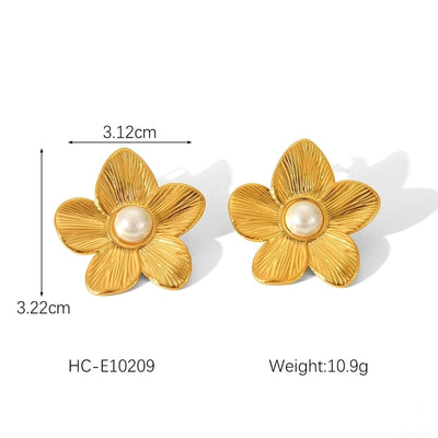 1 Piece IG Style Flower Plating Inlay 304 Stainless Steel Natural Stone Pearl 18K Gold Plated Drop Earrings Ear Studs