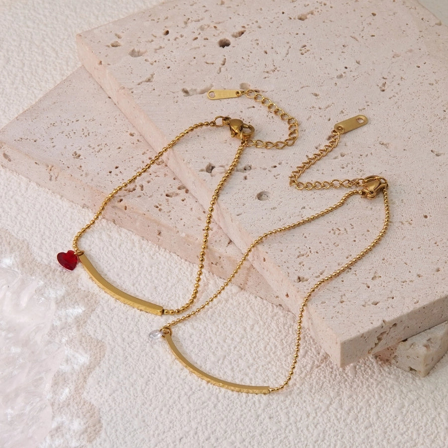 Jewelry Hawaiian French Style IG Style Solid Color 304 Stainless Steel 18K Gold Plated Plating Bracelets Anklet Jewelry Set