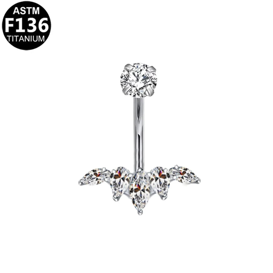 1 Piece Belly Rings Glam Shiny Butterfly Pure Titanium Aluminium Alloy Zircon 14K Gold Plated White Gold Plated