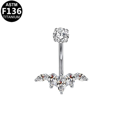 1 Piece Belly Rings Glam Shiny Butterfly Pure Titanium Aluminium Alloy Zircon 14K Gold Plated White Gold Plated