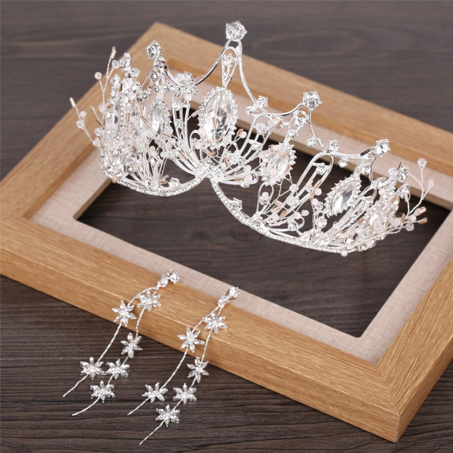 korean style rhinestone crown earrings set wedding hair accessories