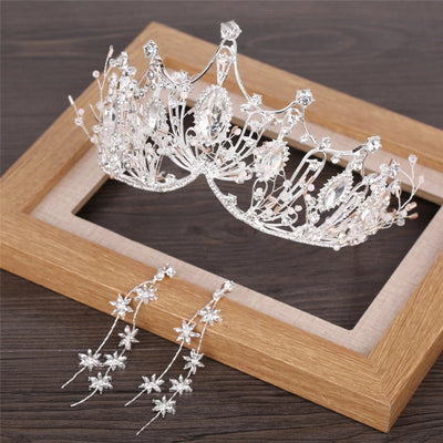 korean style rhinestone crown earrings set wedding hair accessories