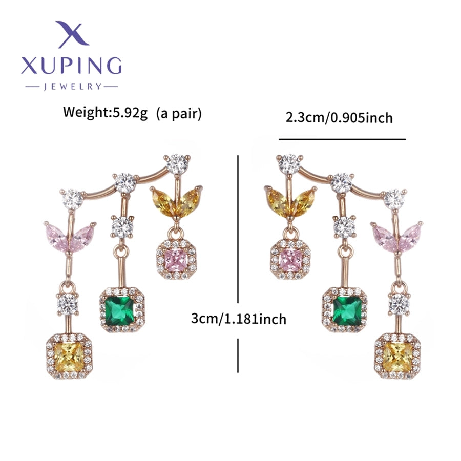 1 Pair Glam Luxurious Geometric Plating Copper Artificial Gemstones 18K Gold Plated Drop Earrings