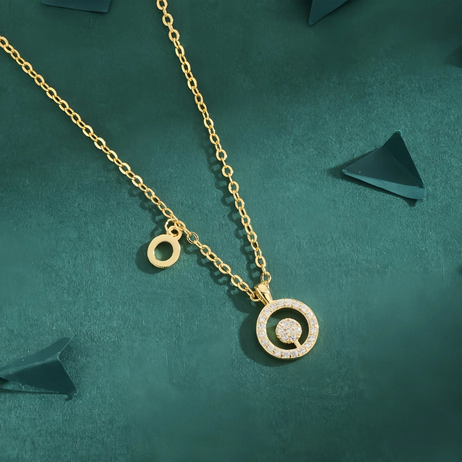 Copper 18K Gold Plated Inlay Letter Zircon Pendant Necklace