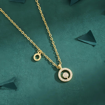 Copper 18K Gold Plated Inlay Letter Zircon Pendant Necklace