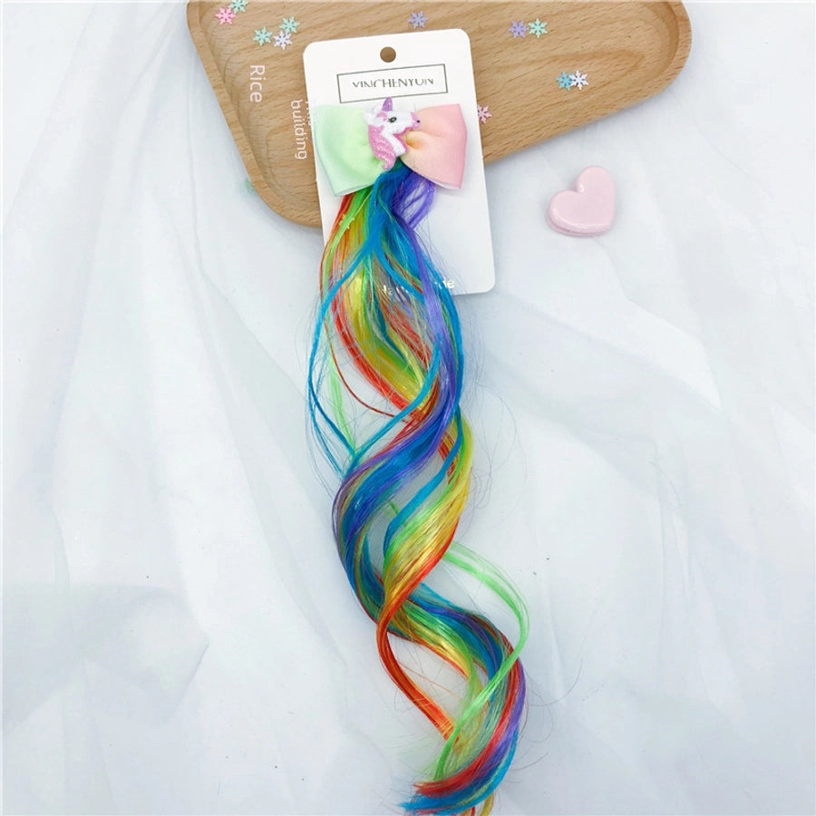 Rainbow Wig Glitter Gradient Hairpin Haircord Hairband Children's Wig Bow Wig Hairpin