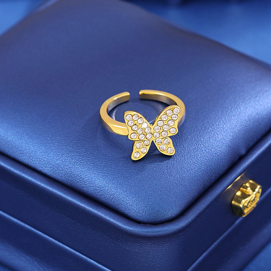 Jewelry Princess Sweet Pastoral Butterfly Copper Zircon Imitation Gold  Open Rings