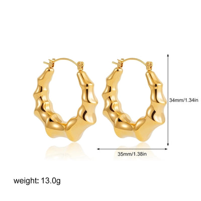 1 Pair Classical Bamboo Joint 304 Stainless Steel Hoop Earrings
