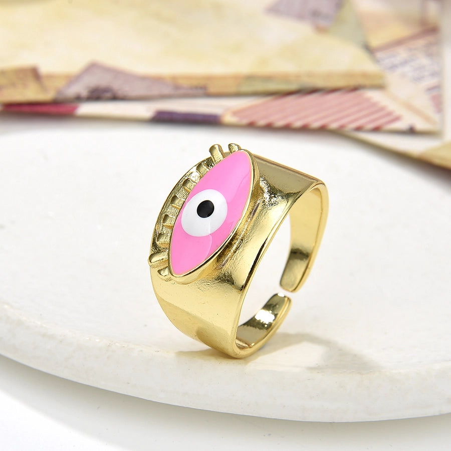 Copper Plating 18K Color Retaining Glossy Dripping Oval Eye Wide Open Ring