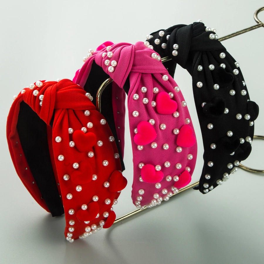 women's sweet heart shape imitation pearl cloth plating inlay pearl hair band