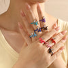 Copper Enamel Inlay Snake Zircon Open Rings