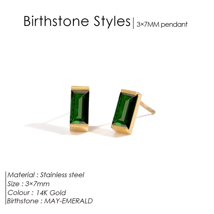 1 Pair Casual Vintage Style Classic Style Square Rectangle 304 Stainless Steel Birthstone Zircon Ear Studs