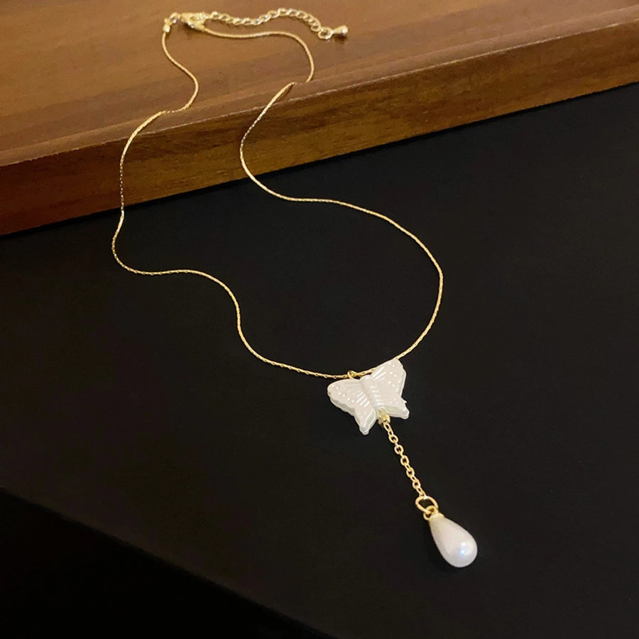 Copper Inlay Butterfly Zircon Pendant Necklace