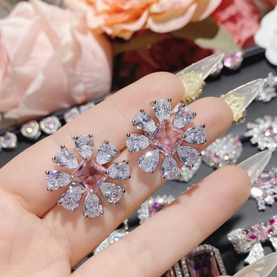 1 Pair Elegant Star Heart Shape Inlay Copper Artificial Gemstones Ear Studs