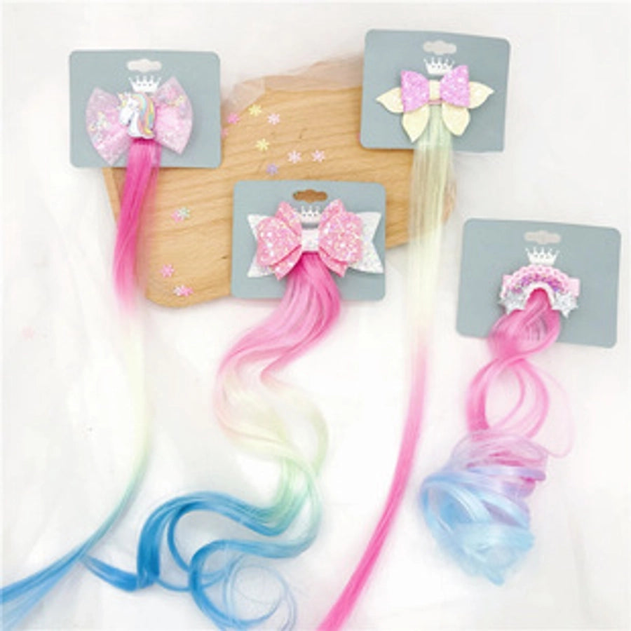 Rainbow Wig Glitter Gradient Hairpin Haircord Hairband Children's Wig Bow Wig Hairpin