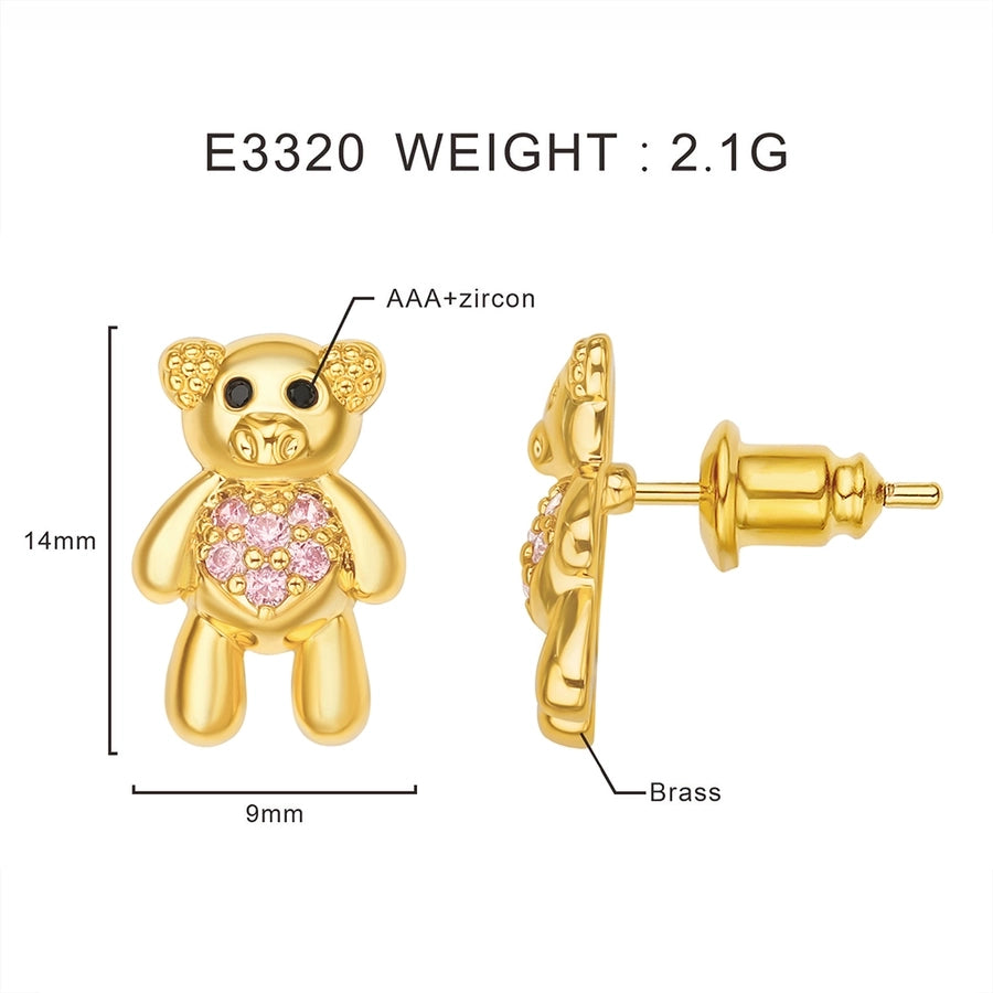 1 Pair Cute Bear Copper Zircon Ear Studs