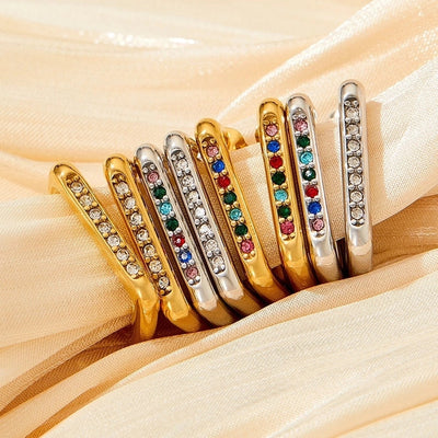 1 Pair Modern Style Artistic Solid Color Plating Inlay 304 Stainless Steel Zircon 16K Gold Plated White Gold Plated Gold Plated Earrings